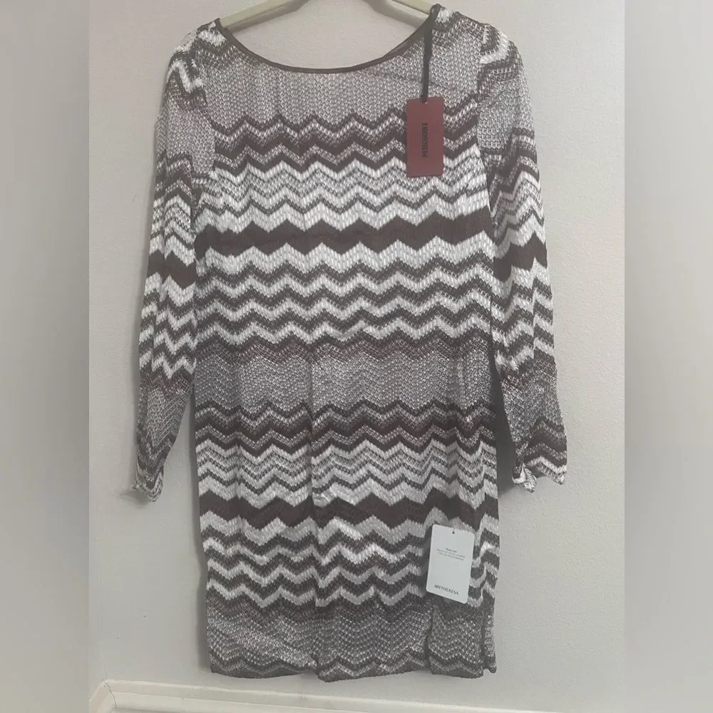 Missoni Zigzag Jacquard Long sleeves Mini Dress Brown & White SZ 10US/46EU - Picture 6 of 15